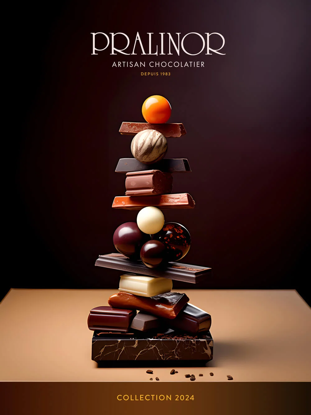 Pralinor Artisan Chocolatier Artisan Chocolatier Maroco-Belge depuis 40 ans chocolat, chocolatier Catalogue cover catalogue pralinor 2024 1